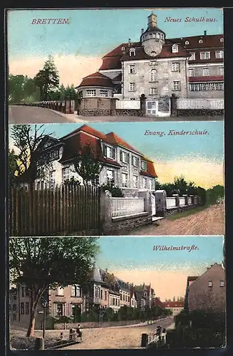 AK Bretten, In der Wilhelmstrasse, Evang. Kinderschule, Neues Schulhaus