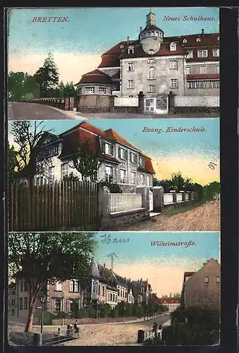 AK Bretten, Am neuen Schulhaus, Evang. Kinderschule, Wilhelmstrasse