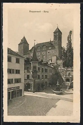 AK Rapperswil, Burg mit Platz und Brunnen