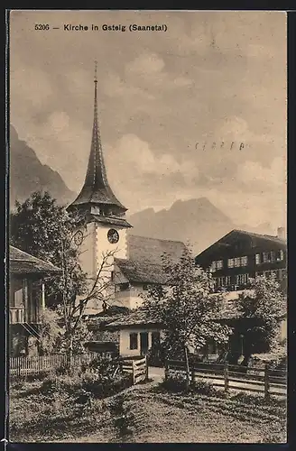 AK Gsteig / Saanetal, Kirche im Ortsbild