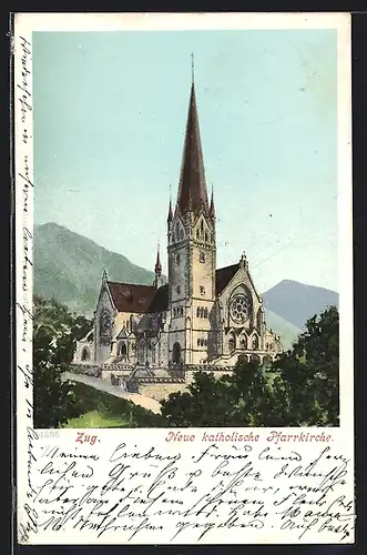 AK Zug, Blick auf die neue kath. Pfarrkirche