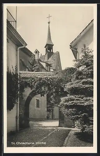 AK St. Chrischona, Kirche mit Tor und Gasse