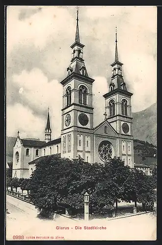 AK Glarus, Blick auf die Stadtkirche