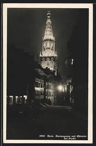 AK Bern, Herrengasse mit Münster bei Nacht