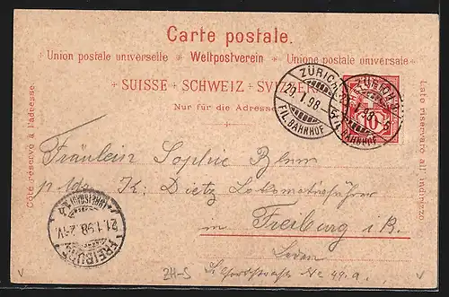 Lithographie Zürich, Tonhalle mit Strasse von oben gesehen