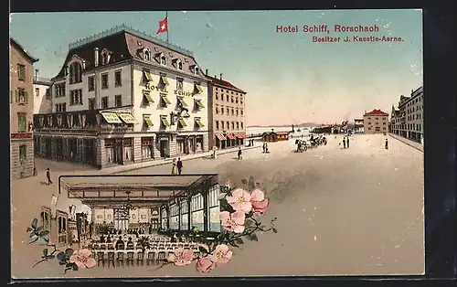 Künstler-AK Rorschach, Hotel Schiff mit Passanten