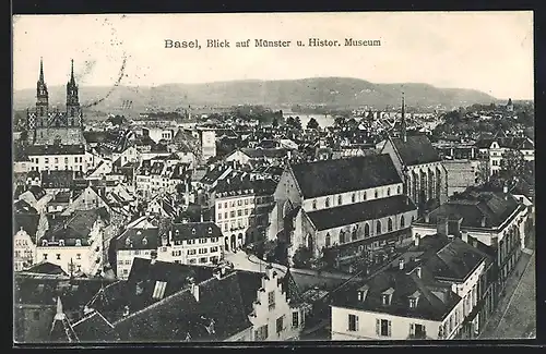AK Basel, Blick auf Münster und Histor. Museum