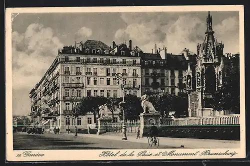AK Genève, Hotel de la Paix et Monument Brunschwig