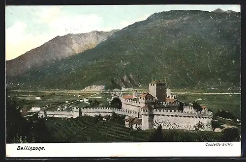 AK Bellinzona, Castello Svitto vor Bergkulisse