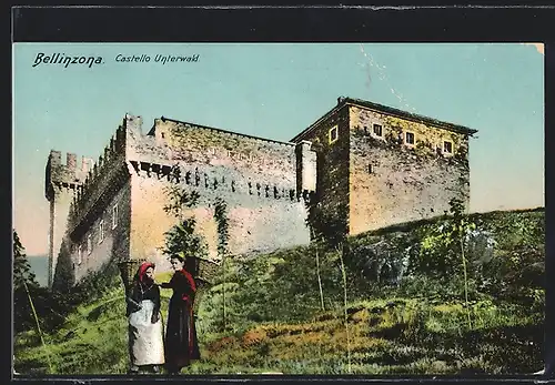 AK Bellinzona, Castello Unterwald, Schweizerinnen mit Körben