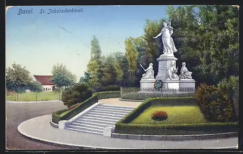 AK Basel, Partie am St. Jakobsdenkmal