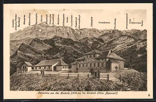 AK Urnäsch, Panorama von der Hochalp mit Stoss, Stockberg, Speer