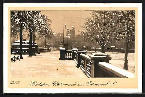 AK Zürich, Seeterrasse, Grusskarte zum Jahreswechsel