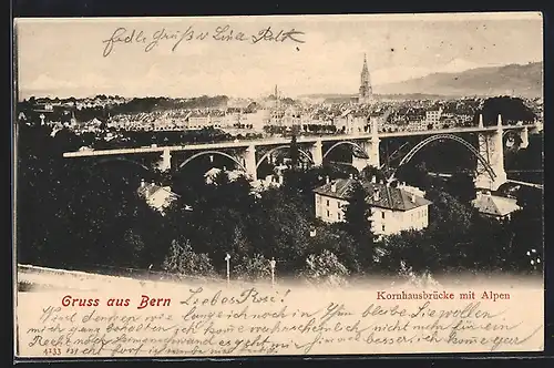 AK Bern, Kornhausbrücke mit Alpen