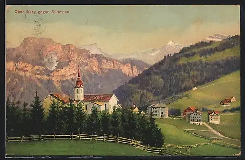 AK Oberiberg, Blick gegen Südosten mit Kirche
