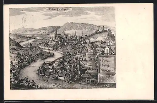 AK Ennetbaden, Ortsansicht mit Fluss anno 1650