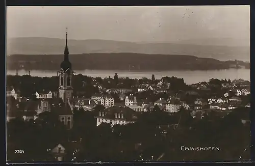 AK Emmishofen, Ortsansicht aus der Vogelschau mit Kirchturm und Fluss