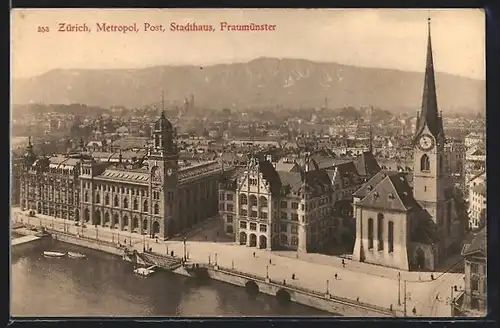 AK Zürich, Metropol, Post, Stadthaus, Fraumünster
