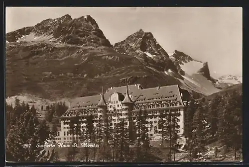 AK St. Moritz, Suvretta Haus gegen Berge