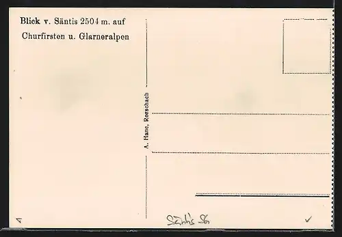 AK Säntis, Berghaus und Besucher, Blick auf Churfirsten und Glarneralpen