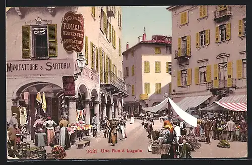 AK Lugano, belebter Marktplatz, Manifatture & Sartoria