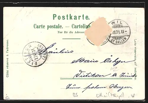 Lithographie Basel, Theater, St. Elisabethenkirche, Totalansicht