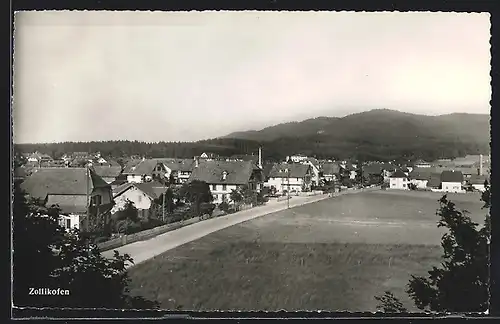 AK Zollikofen, Ortsansicht mit Strasse und Bergblick