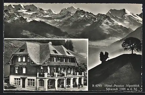 AK Schwendi ob Thun, Hotel-Pension Alpenblick, Alpengipfel