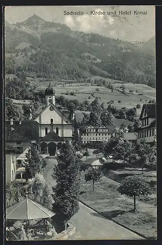 AK Sachseln, Kirche und Hotel Kreuz