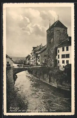 AK Brugg, Partie an der Aare u. schwarzer Turm