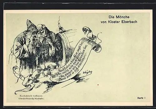 Künstler-AK Hattenheim, die Mönche von Kloster Eberbach