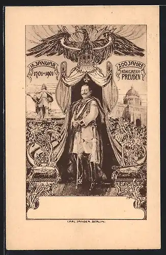 Künstler-AK Carl Jander: Wilhelm II. unter dem Adler des Königreichs Preussen