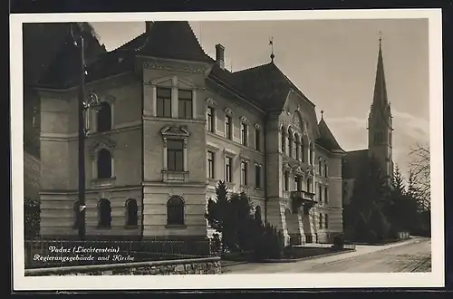 AK Vaduz, Kirche und Regierungsgebäude