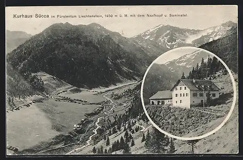 AK Triesenberg, Kurhaus Sücca mit dem Naafkopf und Saminatal