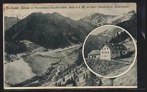 AK Sücca, Kurhaus Sücca mit dem Naafkopf und Saminatal