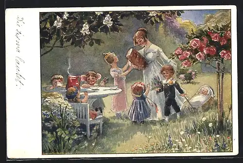 Künstler-AK St. Gallen, Kantonaler St. Gallischer Blumentag 1911, Kindermädchen mit Kindern