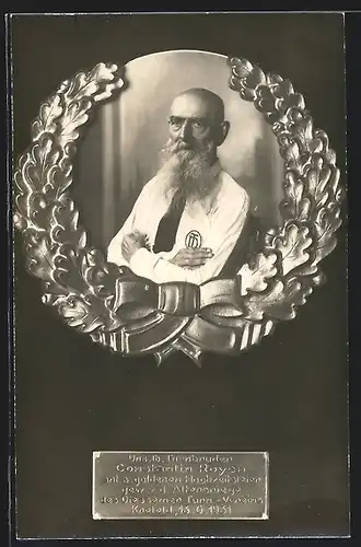 Foto-AK Porträt des Turnbruders Constantin Royen, Wünsche zur goldenen Hochzeit v. Diesserner Turn-Verein 1931