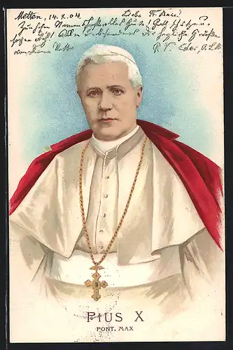 Lithographie Papst Pius X. als Proträtbild