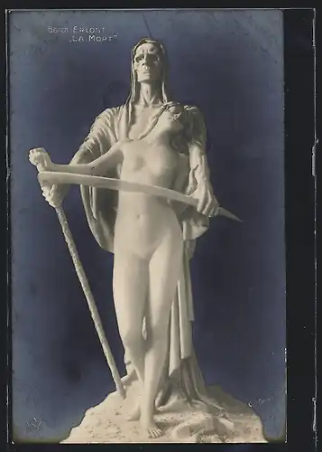 AK Skulptur von Elna Borch mit dem Titel Erlöst, Darstellung Der Tod