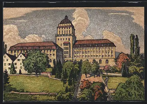 Künstler-AK Ernst E. Schlatter: Zürich, Gesamtansicht der Universität