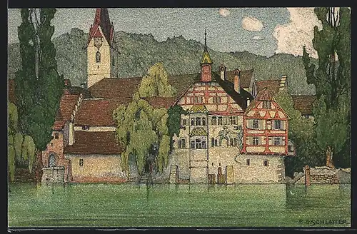 Künstler-AK Ernst E.Schlatter: Stein a. Rhein, Kloster St. Georgen