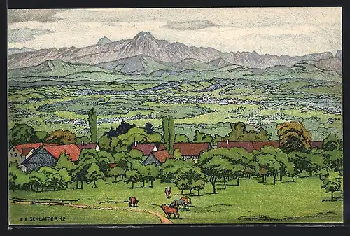 Künstler-AK Ernst E. Schlatter: Berg, Der Säntis