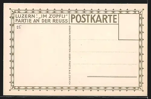 Künstler-AK Ernst E. Schlatter: Luzern, Im Zöpfli, Ortspartie an der Reuss