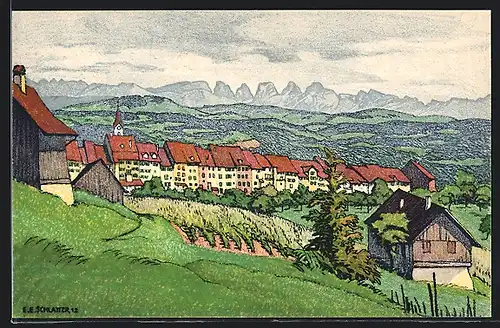 Künstler-AK Ernst E. Schlatter: Wil mit den Churfirsten