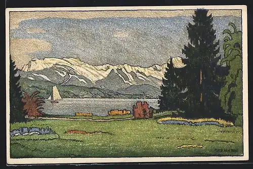 Künstler-AK Ernst E. Schlatter: Zürich, Quai-Anlagen