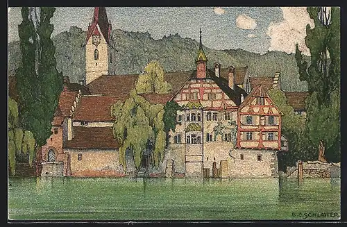 Künstler-AK Ernst E.Schlatter: Stein a. Rhein, Kloster St. Georgen