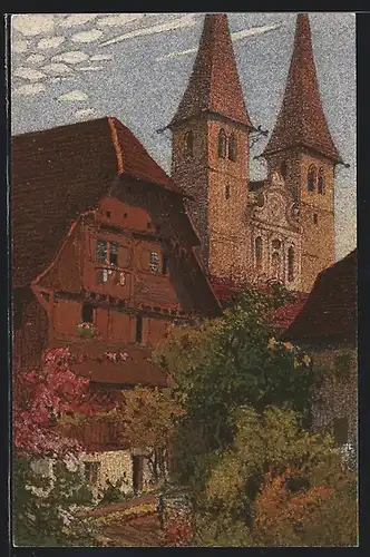Künstler-AK Ernst E. Schlatter: Hofkirche mit dem alten Kaplanenhaus