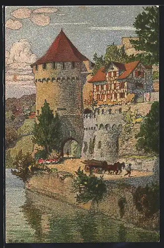 Künstler-AK Ernst E. Schlatter: Luzern, Nölliturm