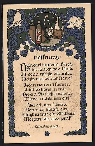 Steindruck-AK Hoffnung, Gedicht von Käthe Altwallstädt, Gedichtband Eines nur