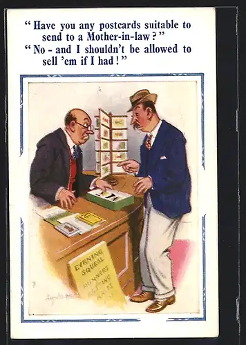 Künstler-AK Donald McGill: Have you any postcards suitable to send...